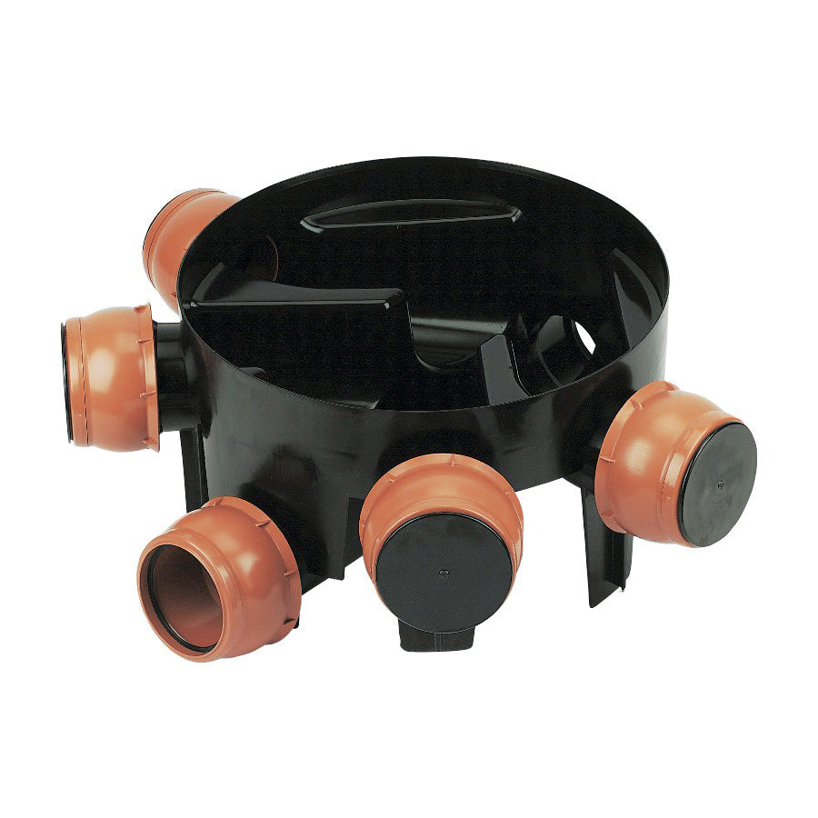 110mm x 450mm Inspection Chamber - 270mm Deep - 5 x 110mm Flexible Inserts c/w 4 Socket Plugs (Allows 0-20 deg movement)