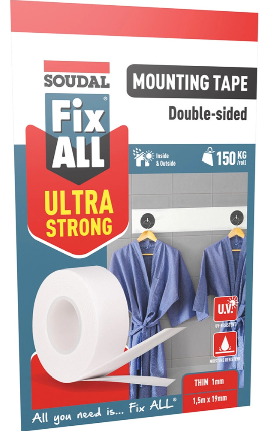 SOUDAL 155514 Fix ALL 100% Clear Mounting Tape 1.5mtr x 19mm