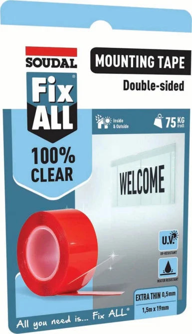 SOUDAL 155514 Fix ALL 100% Clear Mounting Tape 1.5mtr x 19mm